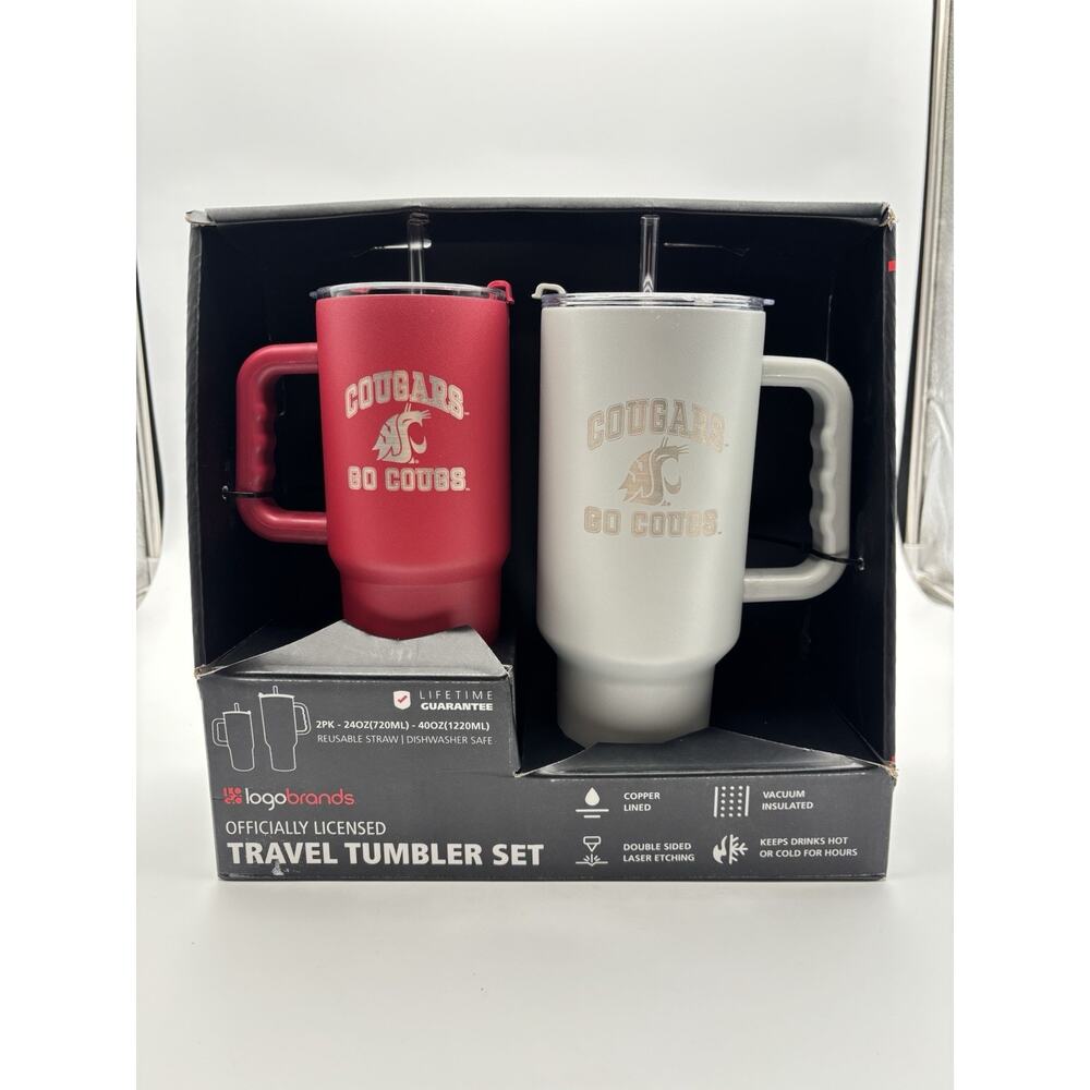 New. Logobrand Travel Tumbler Set, Washington State Cougars 40 and 24 oz.